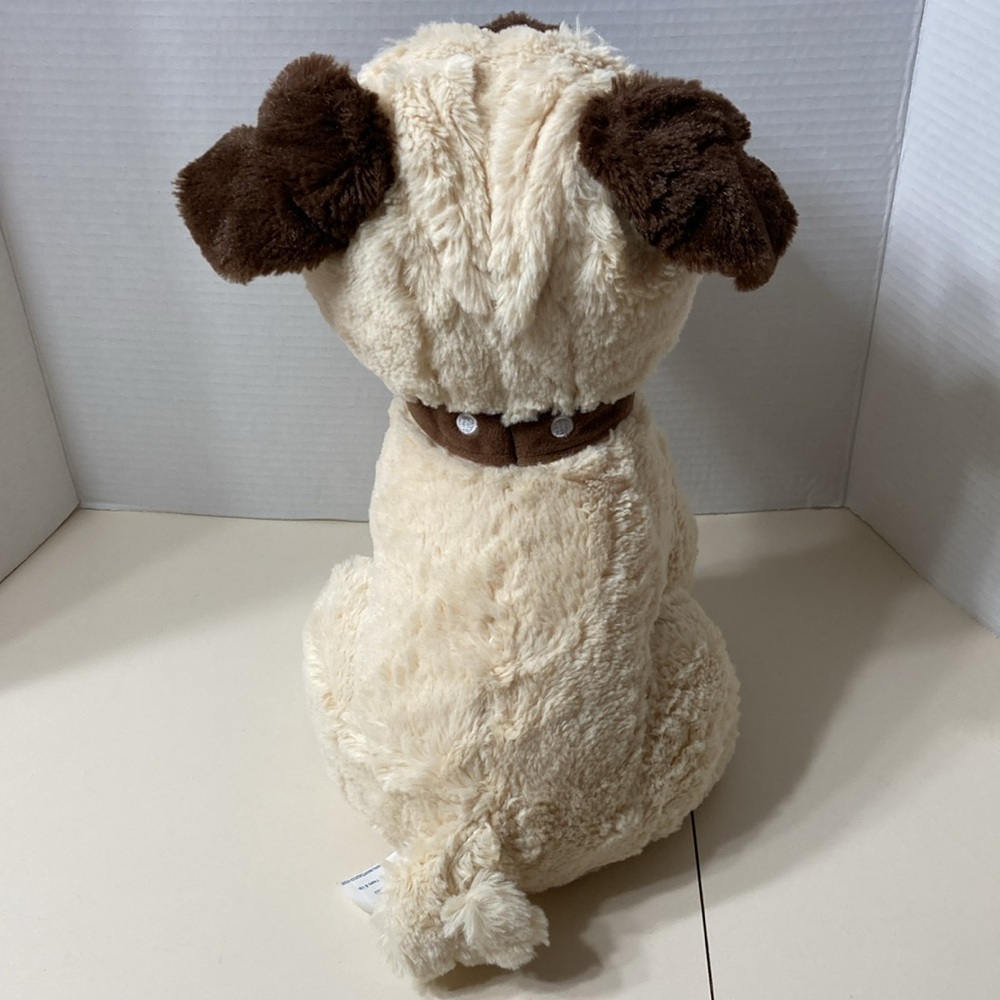 Realistic Pug Dog Plush Companion Soft Cuddly Stuffed Animal Brown Collar 14” - Picture 5 of 9
